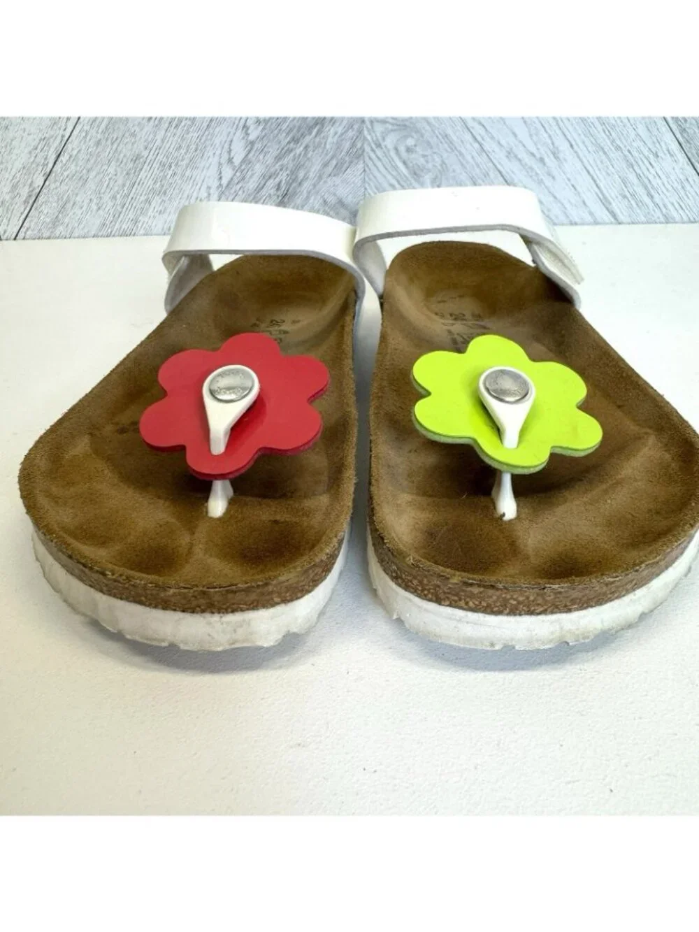 Birkenstock Birki's Tofino Sandals White Interchangeable Flower Size 38 US 7